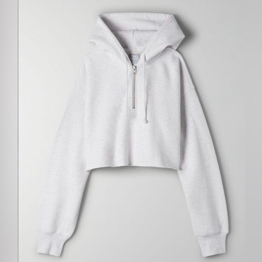 ARITZIA TNA COZY FLEECE BOYFRIEND CROPPED 1/4 ZIP HOODIE